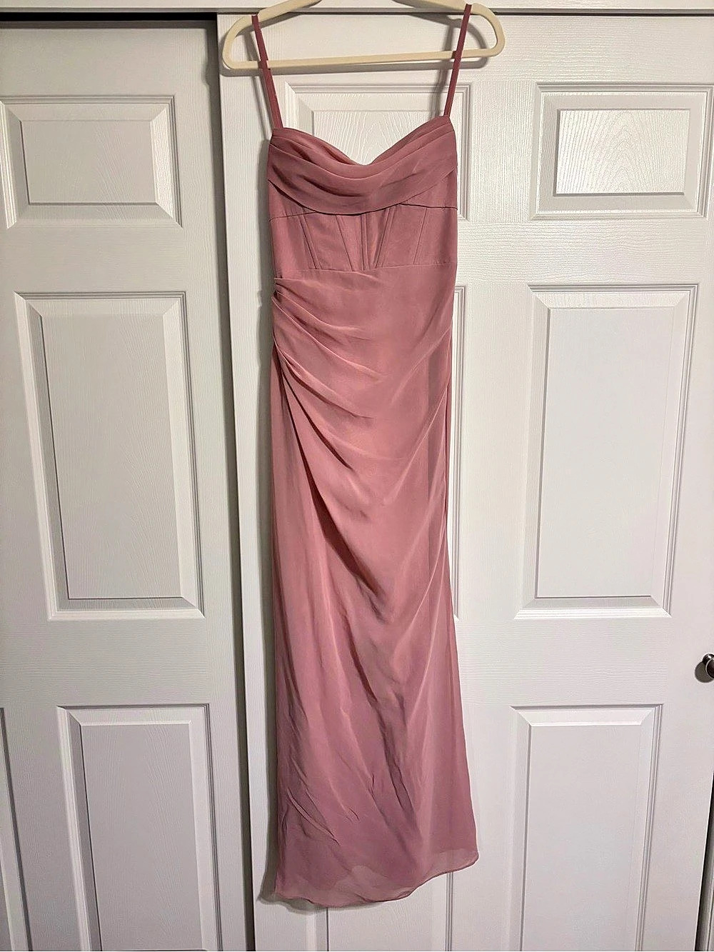 Azazie Mai Maxi Pleated Chiffon Bridesmaid Dress Dusty Rose pink Size A2